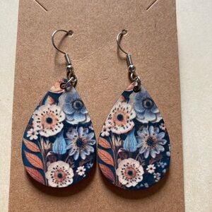 Hand Crafted Blue and Orange Floral Earrings